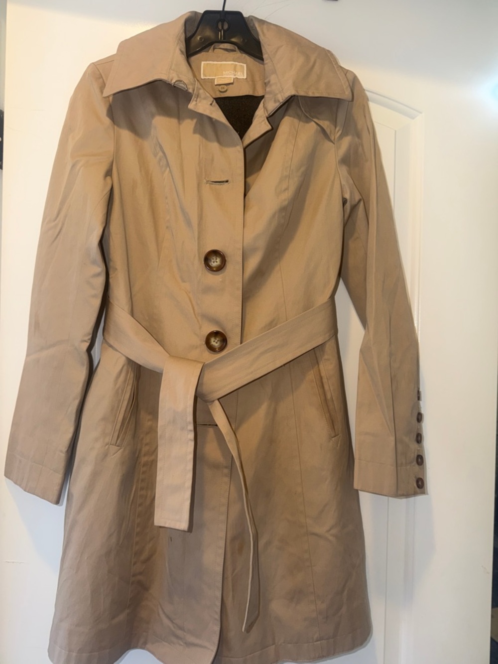 Michael Kors Beige Trench Coat with Waist Tie
